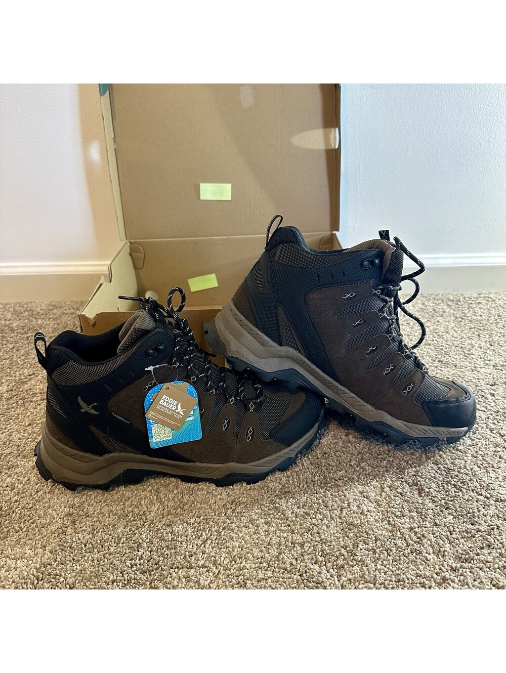 Eddie Bauer Men's Maple Ridge Outdoor Weatherproof Hiking Boots Brown Black 10.5
